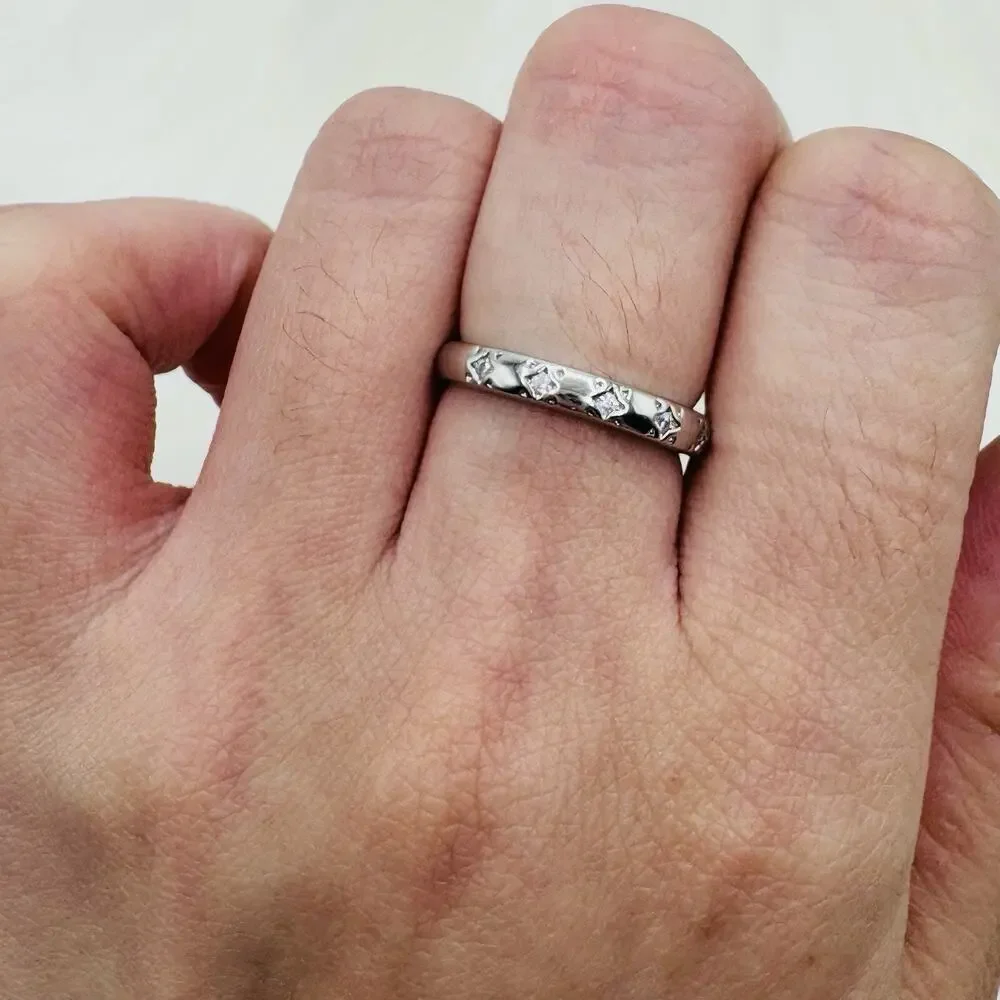 18K Gold Plated Star Rhinestones Stacking Band Ring in Silver